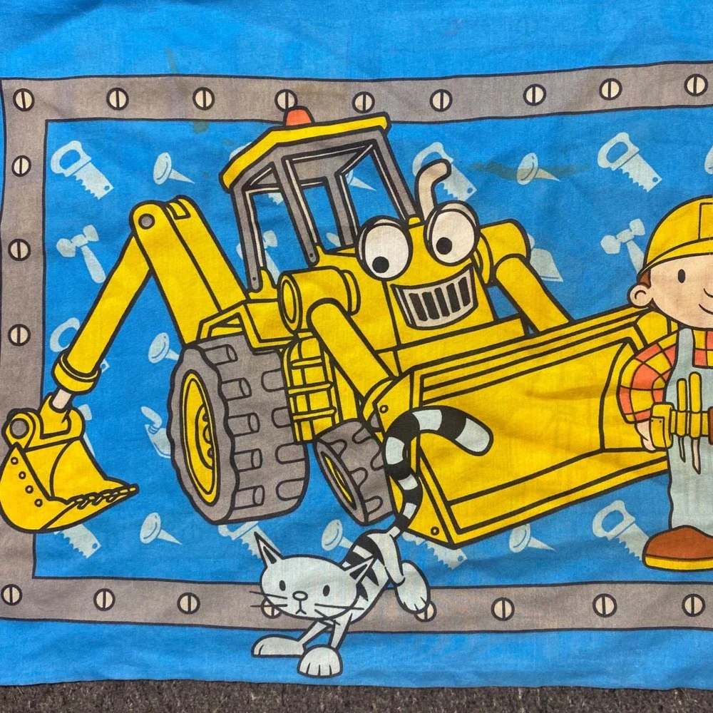 Bob the Builder Pillowcase Standard Kids Blue‎ Vintage 2001 Scoop Pilchard Cat